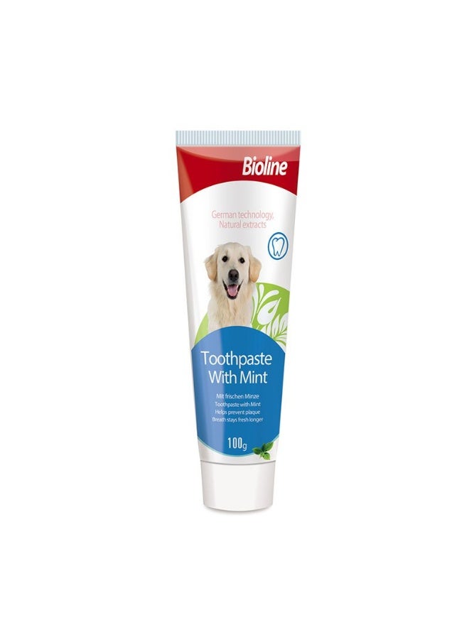 BiolineToothpaste Mint Flavor, Daily Dental Care For Tartar Prevention & Fresh Breath For Dogs, 100g - Image 1